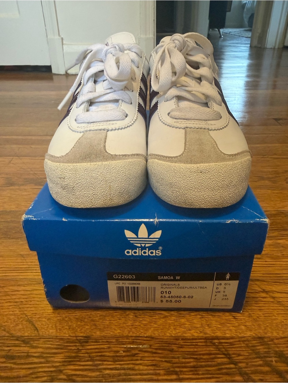 adidas Womens Samoa White with Purple Stripes